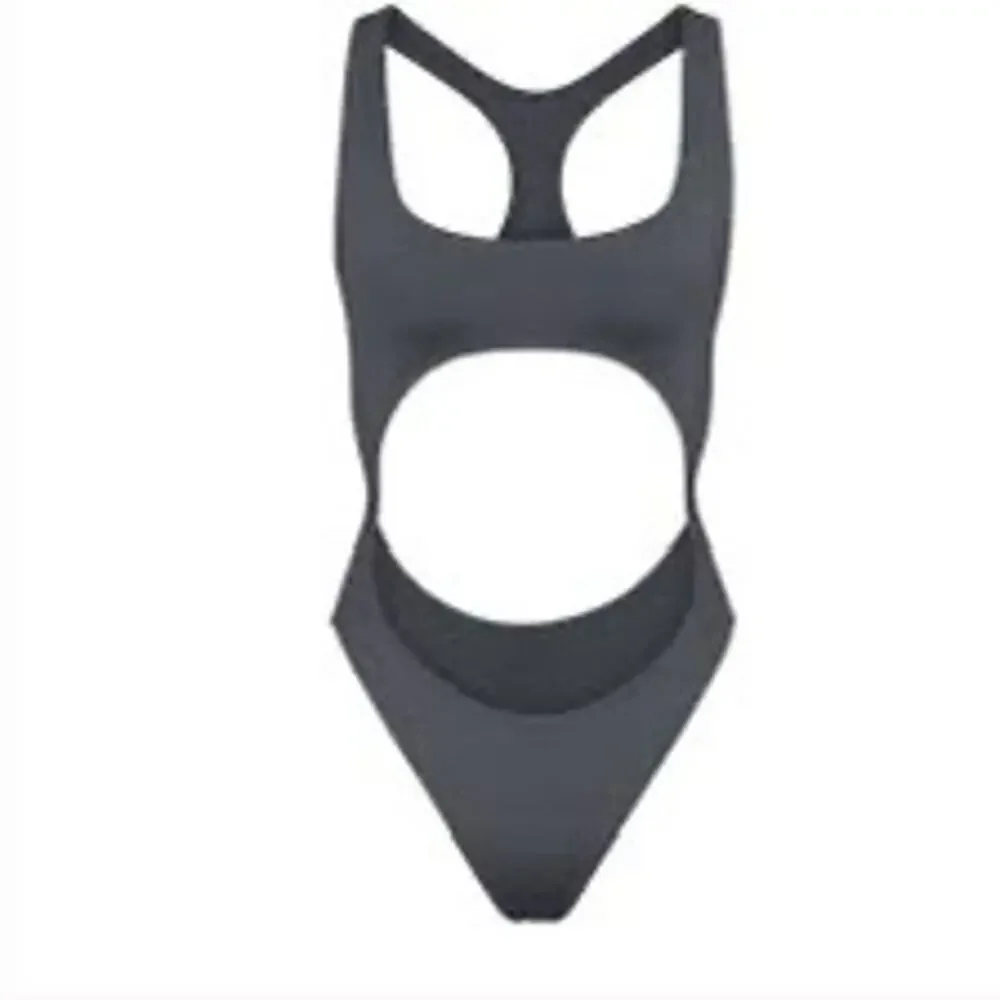 SKIMS Cut Out One Piece Swimsuit Charcoal Gray High Cut Size Large